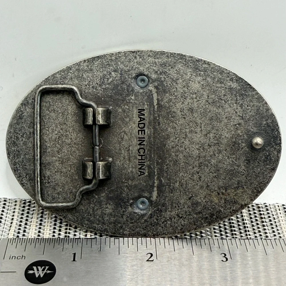 Vintage Style‎ Cross Belt Buckle Oval Silver Tone Metal Cream Faux Leather Inlay